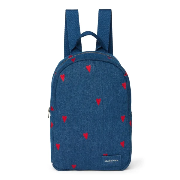 STUDIO NOOS - Denim Mini BACKPACK - batôžtek Dark Blue Red Hearts