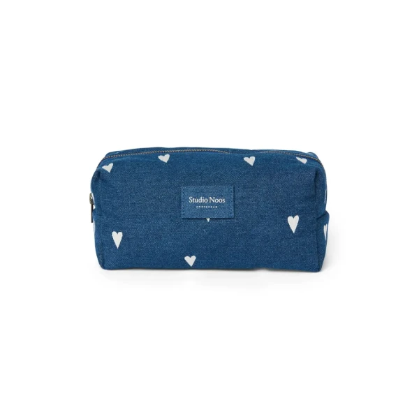 STUDIO NOOS - Denim POUCH - kabelka Dark Blue White Hearts
