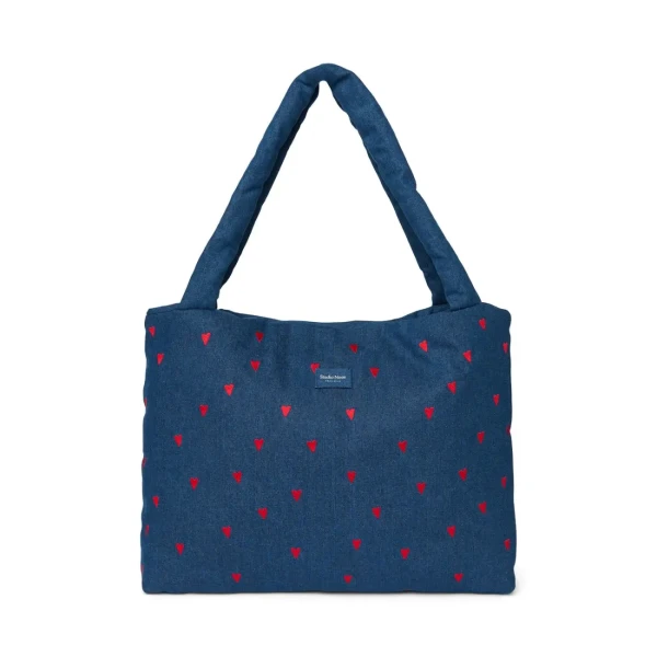 STUDIO NOOS - Denim MOM BAG Dark Blue Red Hearts
