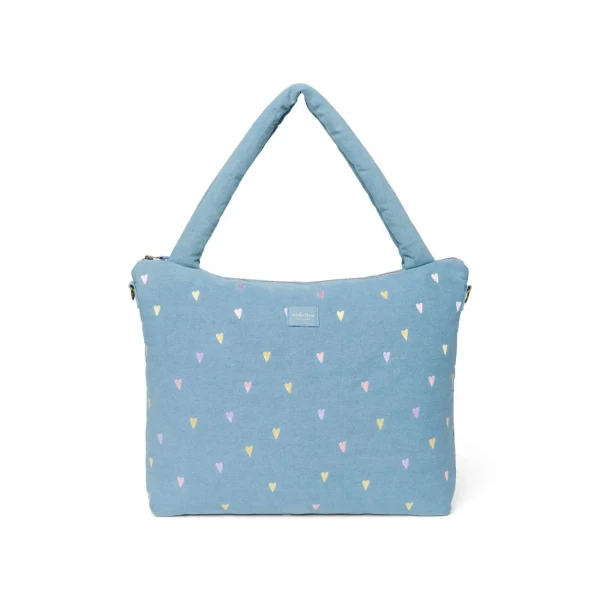 STUDIO NOOS - Denim DIAPER BAG - prebaľovacia taška Hearts Light Blue Hearts