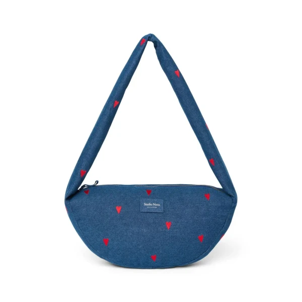 STUDIO NOOS - Denim Mini Cross Body bag Dark Blue Red Hearts