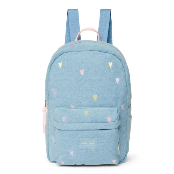 STUDIO NOOS - Denim Midi BACKPACK - batôžtek Hearts Light Blue Hearts
