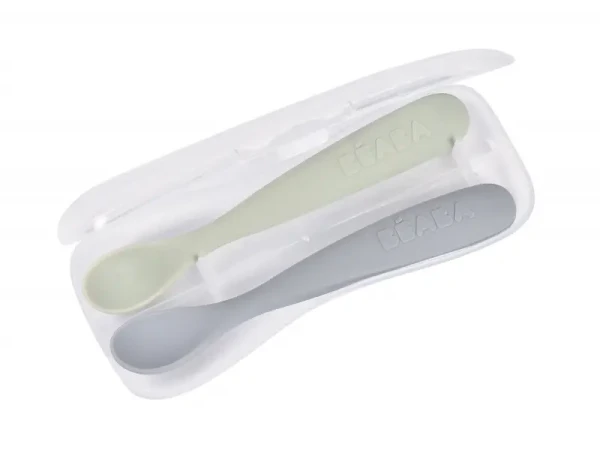 Beaba Prvé lyžičky silikónové 2 ks s puzdrom Pebble Green