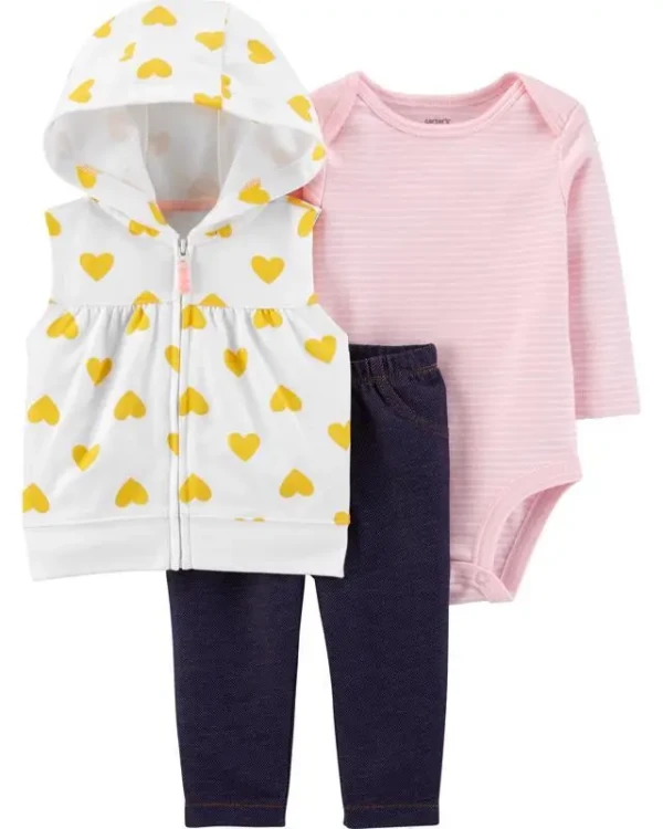 CARTER'S Set 3dielny body krátky rukáv, mikina, nohavice dlhé Hearts dievča 3 m /veľ. 62