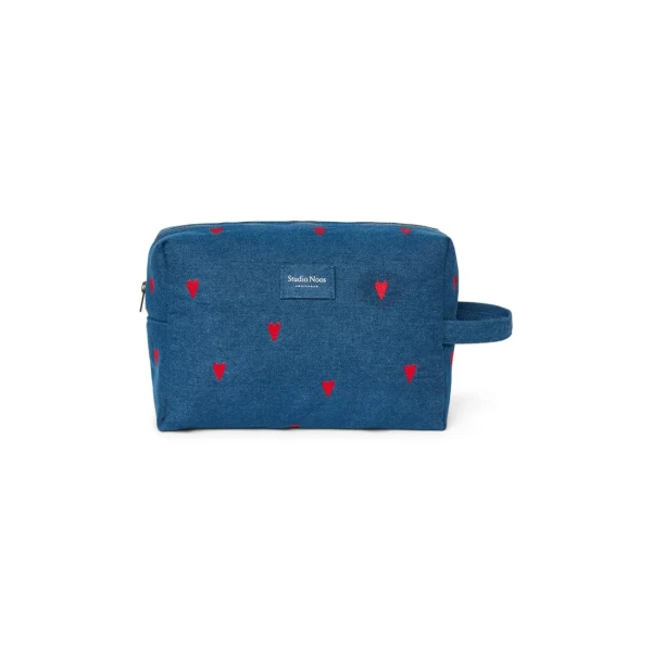 STUDIO NOOS - Denim Toiletry - toaletná taštička Blue Red Hearts