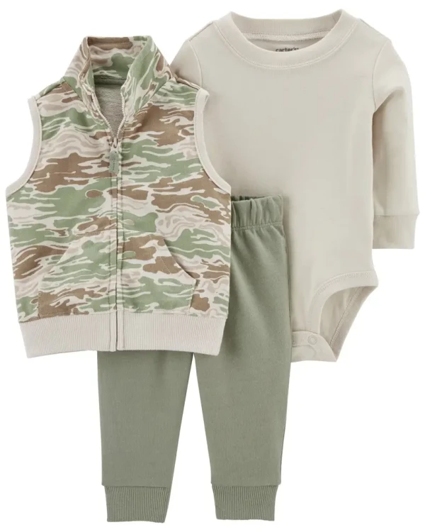 CARTER'S Set 3dielny vesta, tepláky, body dl. rukáv Green Camo chlapec 12m