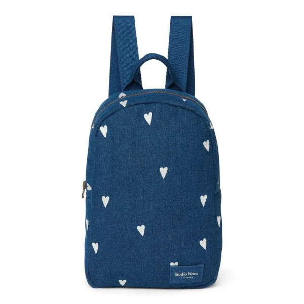 STUDIO NOOS - Denim Mini BACKPACK - batôžtek Dark Blue White Hearts
