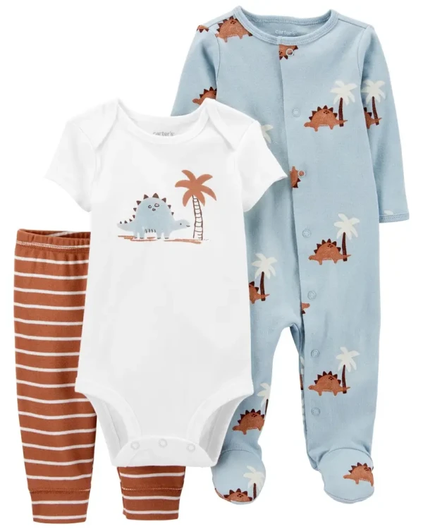 CARTERS Set 3dielny body kr. rukáv, overal, tepláky Blue Dino chlapec LBB 3m
