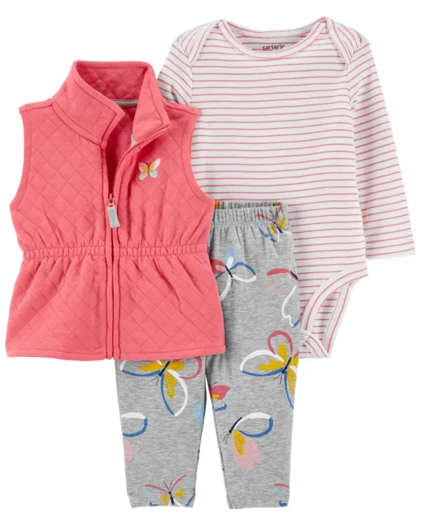 CARTERS Set 3dielny vesta, legíny, body dl. rukáv Pink Butterfly dievča 24m