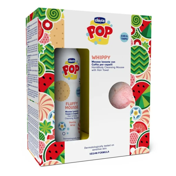 CHICCO Pena na vlasy a telo POP Vanilla Fluffy 200ml s uterákom na vlasy