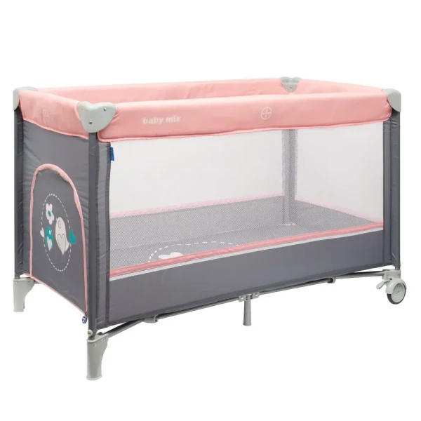 BABY MIX Detská cestovná postieľka Vrabce ružová
