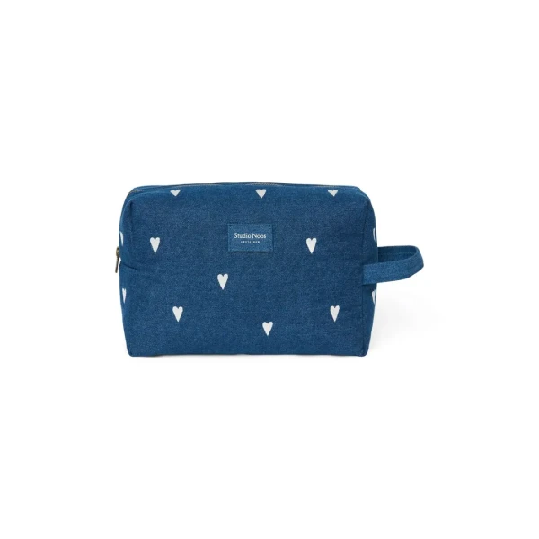STUDIO NOOS - Denim Toiletry - toaletná taštička Hearts Dark Blue White Hearts