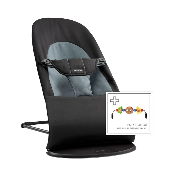 BABYBJORN Balance Soft Black/Dark Grey bavlnené ležadlo s hračkou Googly Eyes