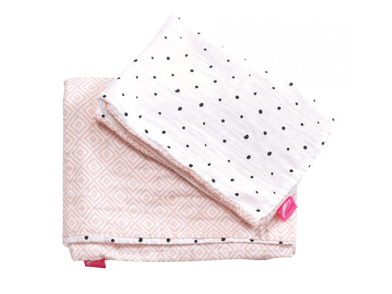 Obliečky bavlnené mušelínové do postieľky Pre-Washed Pink Squares 2-dielne | Motherhood
