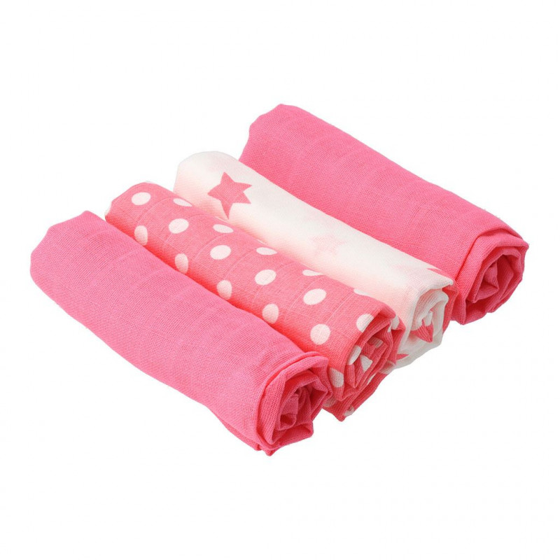 New Baby Látkové bavlnené plienky s potlačou 70 x 70 cm 4 ks ružovo-biele