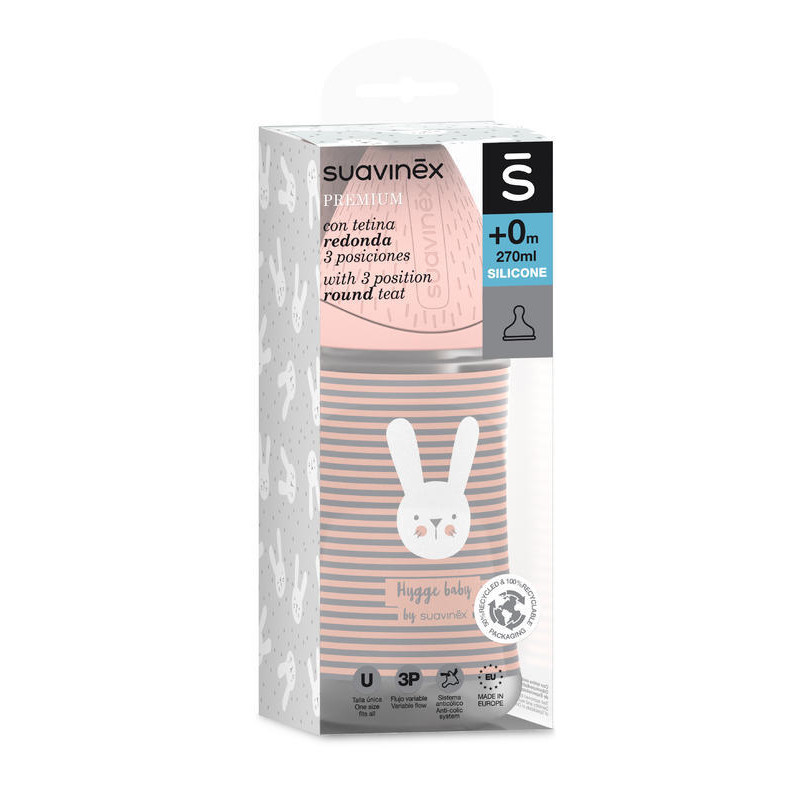 SUAVINEX  Premium fľaša 270 ml 3P HYGGE prúžky - ružová