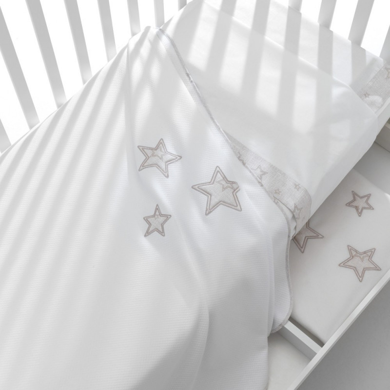 ERBESI Postieľka s matracom a komplet textilom Little Star biela