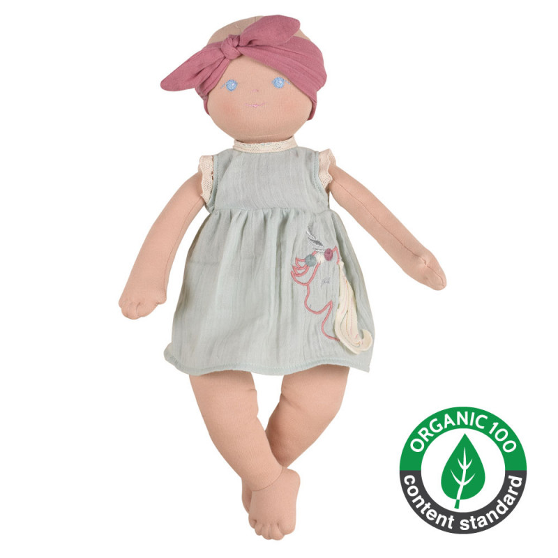 Bonikka Organic látková bábika | Aria tehlové šaty