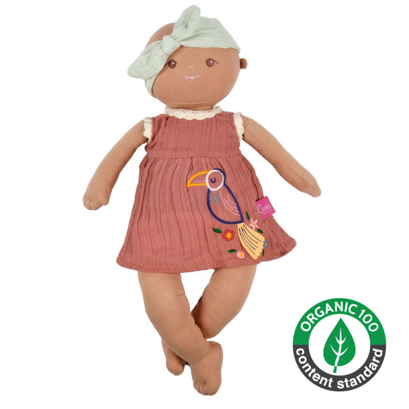 Bonikka Organic látková bábika | Aria tehlové šaty