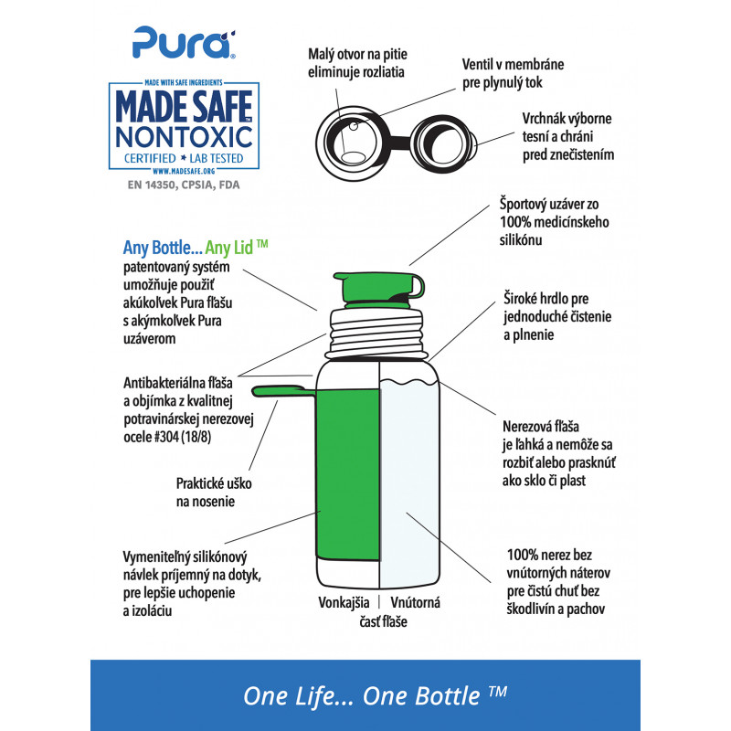 Pura® nerezová fľaša so športovým uzáverom 550ml aqua