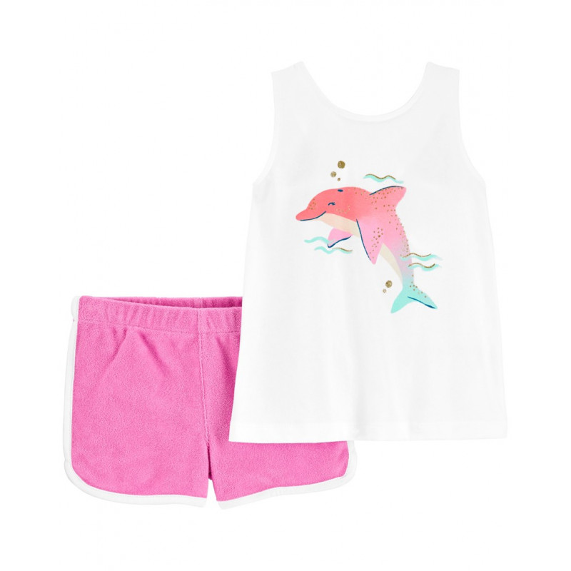 CARTER'S Set 2dielny tričko na ramienka, kraťasy Pink Dolphin dievča 18m