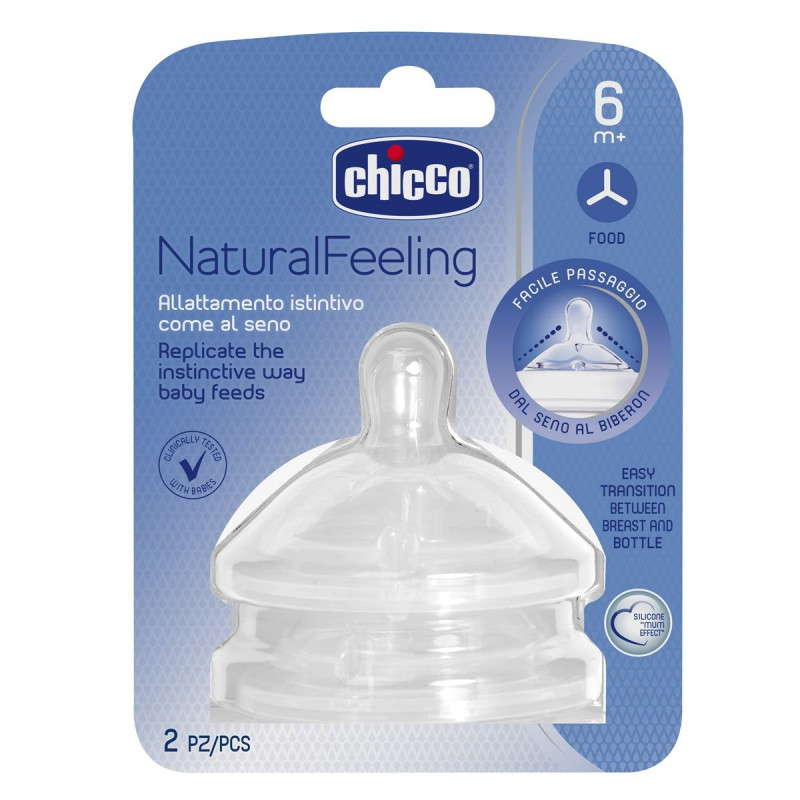 CHICCO Cumlík na fľašu Natural Feeling silikón na kašu 2 ks, 6m+