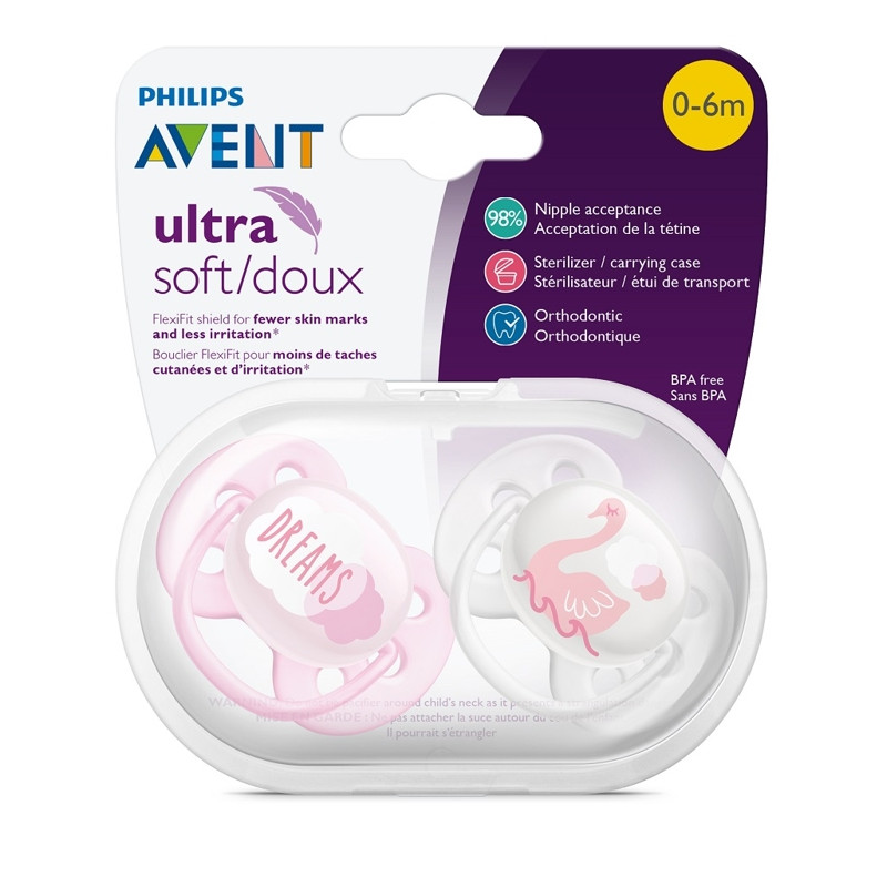 Philips AVENT Cumlík Ultrasoft text 0-6m dievča 2 ks | PHILIPS AVENT