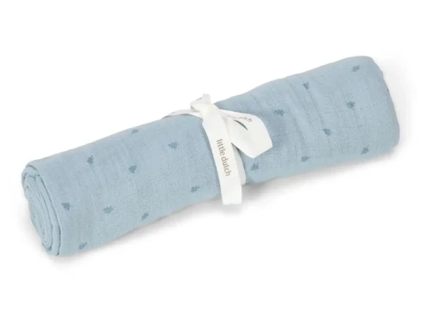 Little Dutch Plena zavinovací 120x120 cm s potiskem Pure Denim Blue