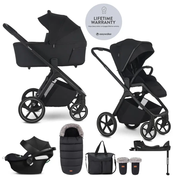 EASYWALKER Set kočík 4v1 Zoey Go Pure Black XXL Limited + CBX Aton B2 i-Size + Cybex Base One