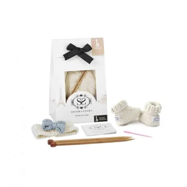 SOPHIE LA GIRAFE: SET ČELENKY A TOPÁNOČIEK - SADA NA PLETENIE, FARBA: DOVE GREY