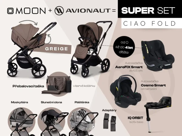 MOON Kombinovaný kočík CIAO FOLD Super Orbit set - GREIGE