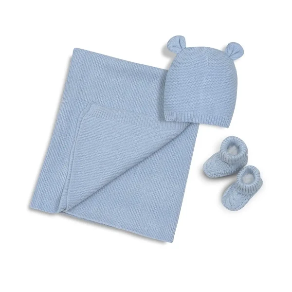 INTERBABY Detský SET – deka, čiapočka a capačky (0–6 mesiacov) – MODRÝ