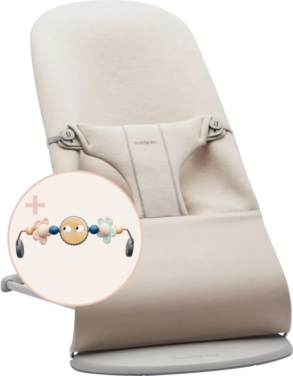 BABYBJORN lehátko Bliss Light Beige 3D Jersey s hračkou Googly Eyes Pastel