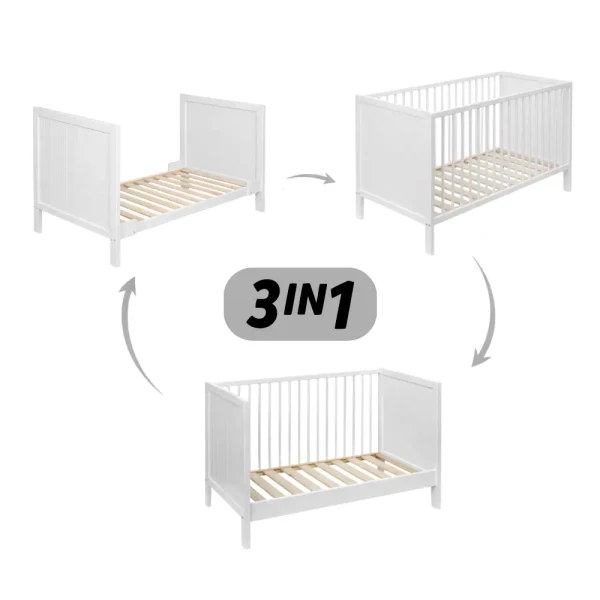 PETITE&MARS Postieľka drevená Mila 3 in 1 White Wood 120x60 cm