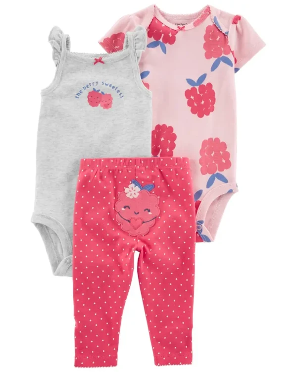 CARTER'S Set 3dielny legíny, body kr. rukáv, body na ramienka Pink Raspberry dievča 24m