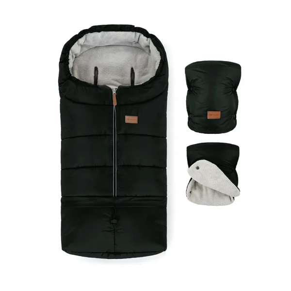 PETITE&MARS Set zimný fusak Jibot 3v1 + rukavice na kočárek Jasie Ink Black