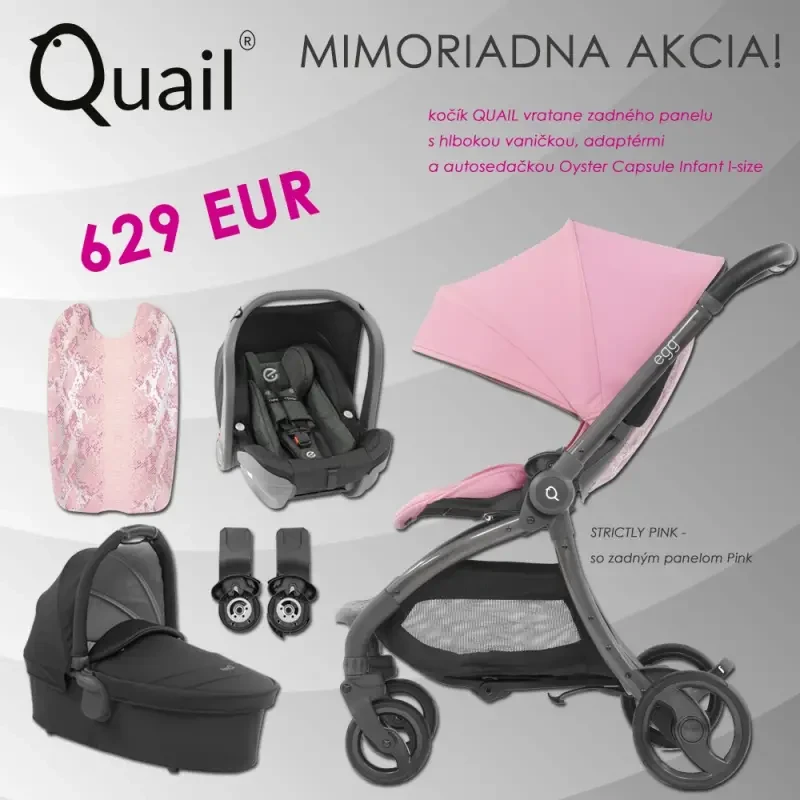 EGG Quail kočík 2019 + vanička + adaptéry + autosedačka, Strictly Pink/ Pink