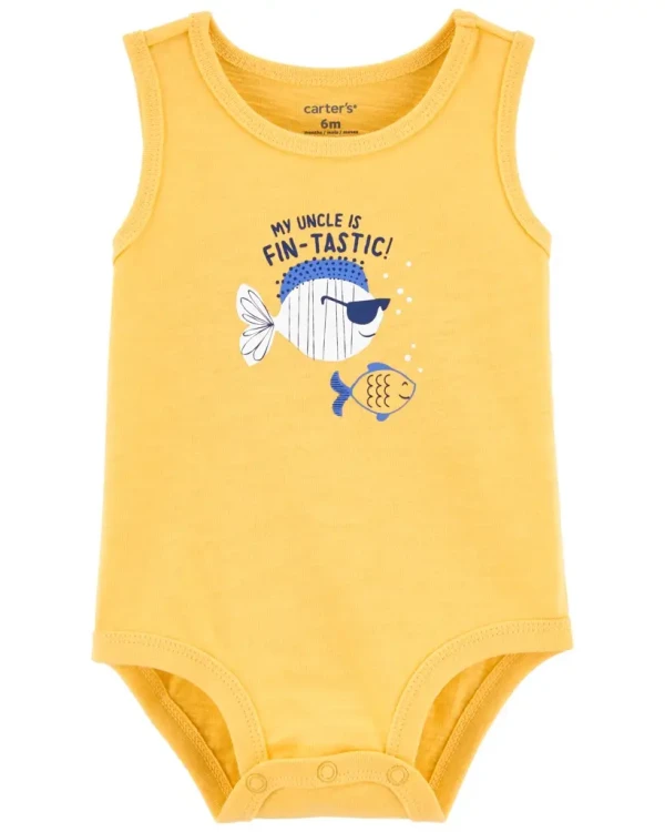 CARTER'S Body bez rukávov Yellow Fish chlapec 3m