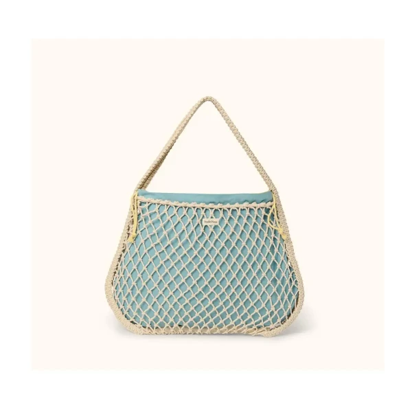 STUDIO NOOS - MACRAME MOM BAG | síťka Natural &amp; vnitřní taška Blue Yellow