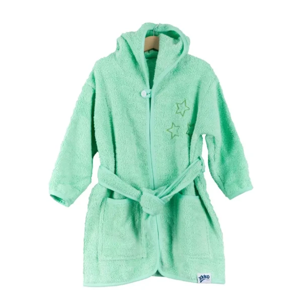 XKKO BIO Bavlnený župan Organic - Mint Stars 12-24m