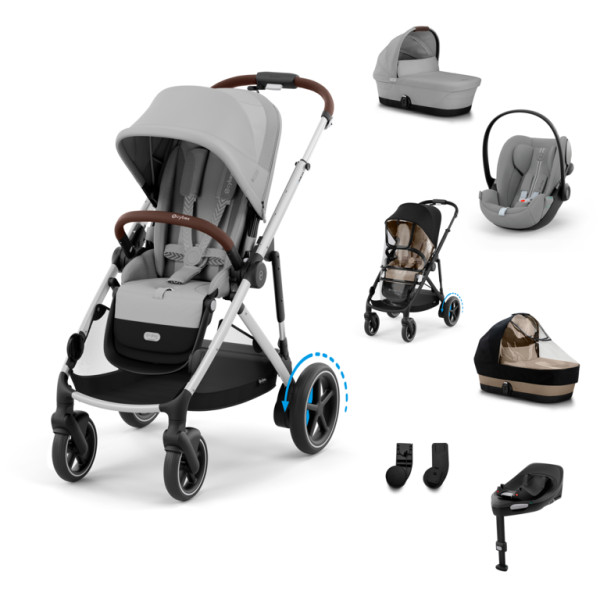 Cybex E-Gazelle S Kombinovaný kočík SET XL -  Stone grey - Silver Rám