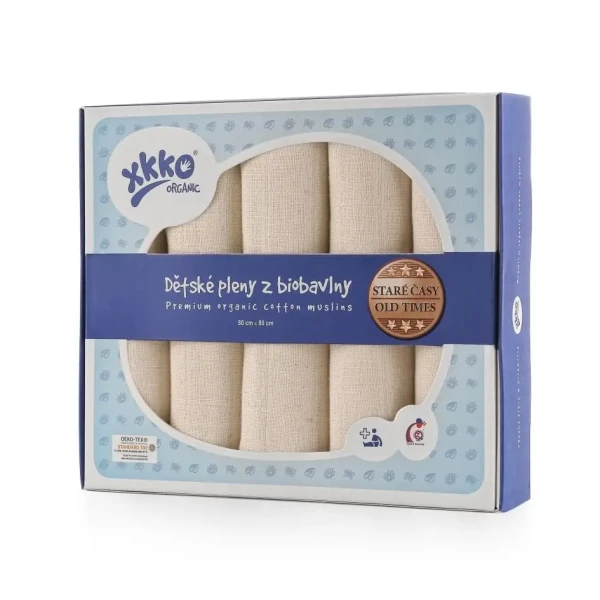 XKKO Organic Plienky z biobavlny 80x80 - Staré časy Natural