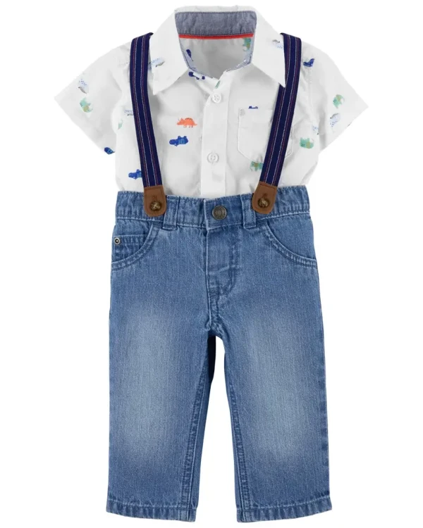 CARTER'S Set 2dielny nohavice na traky, body kr. rukáv Safari Animals chlapec 9m