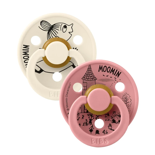 BIBS x Moomin Colour cumlíky z prírodného kaučuku 2ks - veľkosť 2 little-my-ivory-dusty-pink