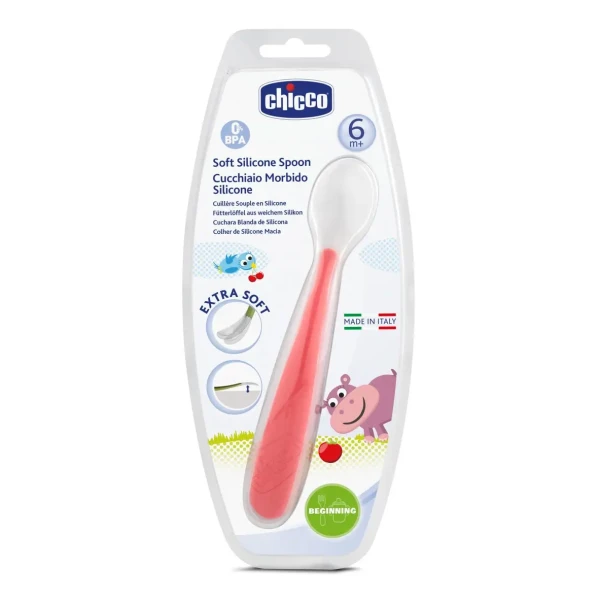 Chicco Lyžička silikón Soft 6m+ - červená