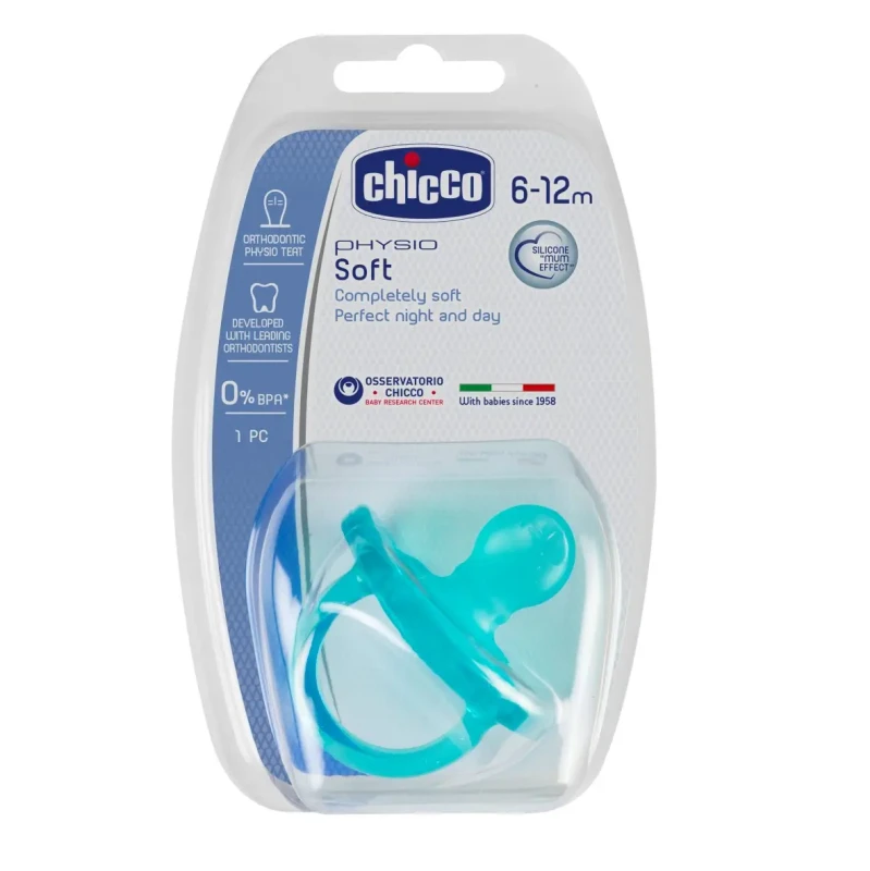 Chicco Cumlík celosilikónový Physio Soft modrá 6-12m