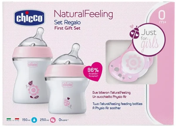CHICCO Set darčekový Natural Feeling + Air cumlík - dievča