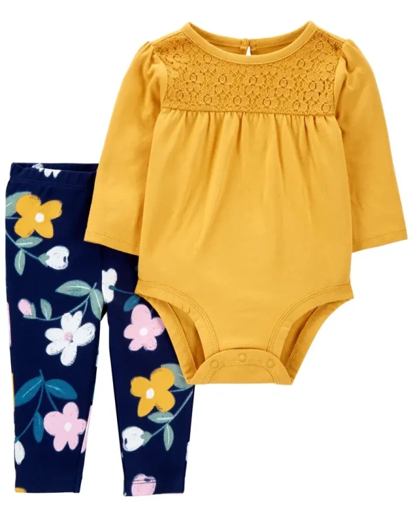 CARTERS Set 2dielny legíny, body dl. rukáv Yellow Flowers dievča 3m