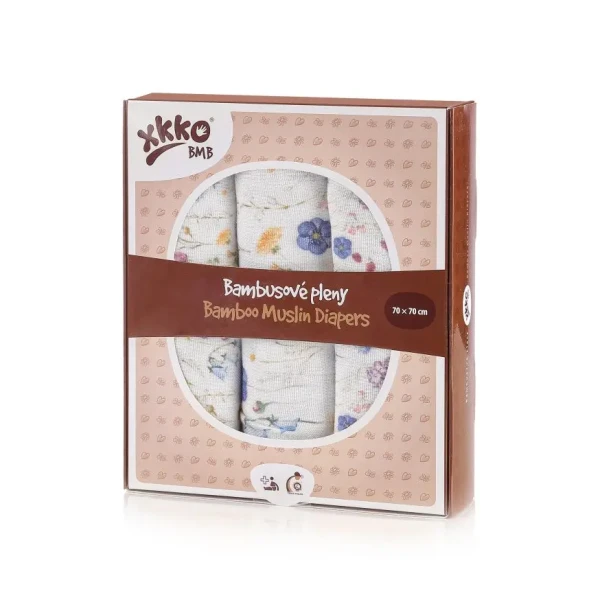 XKKO BMB Bambusové plienky Digi 70x70 - Blue Wildflowers MIX 3ks