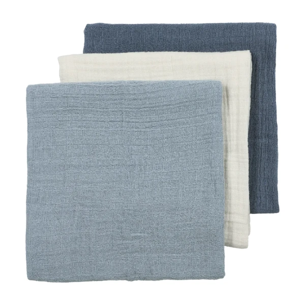 Meyco Mušelínové plienky 3-balenie - Natural/jeans blue/indigo